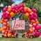 Pink Orange Balloon Garland Double Stuffed (Hot Pink Orange Metallic Gold)